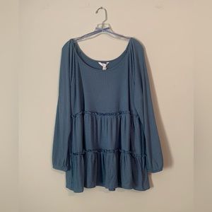 NWT! LAUREN CONRAD (Kohl’s) Women’s Plus Long Sleeve Shoulder Tunic Blue ~ Sz 1X